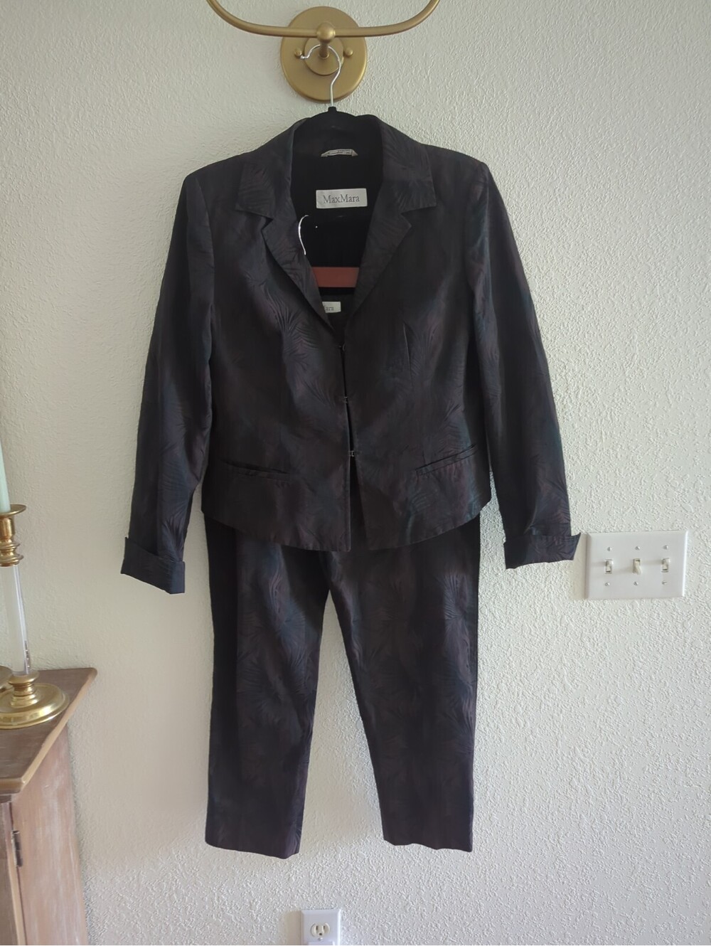 Max Mara Women Palm Tree Print 2 Piece Suit Jacket & Pants Size 12 Classic